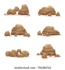 rock stones set vector art collection, brown color blending mode, easily change color