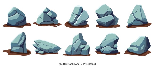 Rock stones vector illustration set, cartoon stone design template elements