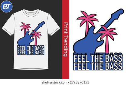Rock the summer holidays with this electric guitar and tropical palm tree graphic. Capturing the ultimate beach party vibe, this musical design is a must-have for concertgoers, pop musicians, and vacation clothing.