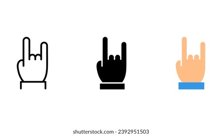 Rock symbol, hand gesture. Cool, party, respect, communication icon set. vector illustration on white background