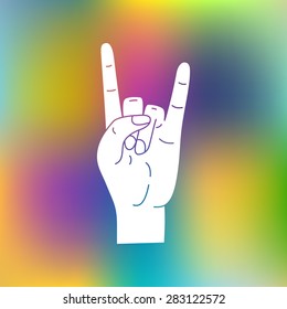 Rock symbol - horn hand. Hand drawn vector illustration with heavy metal symbol. 