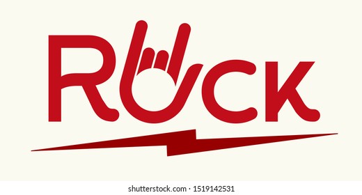 Rock text with hand gesture. Isolated and plain. Vector illustration.
