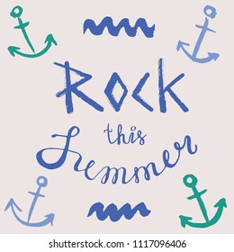 Rock this summer poster design mockup for music, festival, fun, postcard.