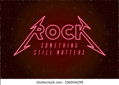 Rock Thrash Metal Neon Sign Style Sharp Hand Drawn Logo and Something Still Matters Lettering Comic Creative Concept - Red on Grunge Background - Vector Flat Graphic Design