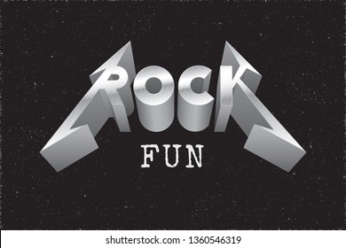 Rock Thrash Metal Style Isometric Hand Crafted Logo and Fun Lettering Comic Creative Concept - Grey on Grunge Background - Vector Contrast Graphic Design