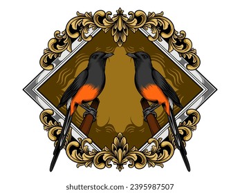 Rock Thrush bird logo hanging on the Branch