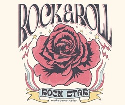 Rock Tour. Rock And Roll Tour T Shirt Print Design. Rose Flower Graphic Illustration. Music Poster.