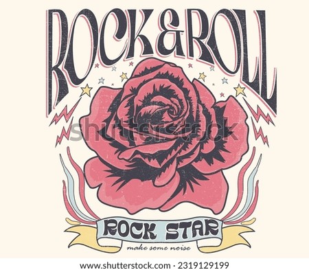 Rock tour. Rock and roll tour t shirt print design. Rose flower graphic illustration. Music poster.