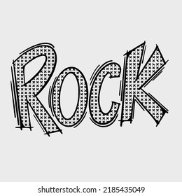 Rock typography doodle black and white illustration hand drawn vector 