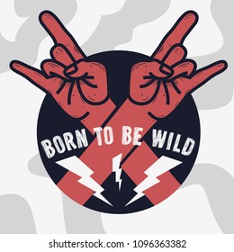 Rock Vector Design With Devil Horn Hand Gesture.