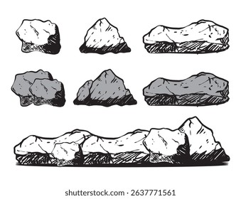 Rock vector set art illustration set, Isolated on white background