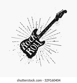 Rock And Rock. Vintage Guitar Poster. Template for cafe, t-shirt, club or your art works.