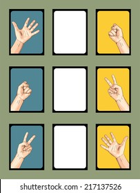 Rock VS Scissors VS Paper : Info-graphics Blue VS Yellow on Green