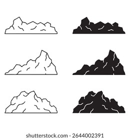 Rock wall design element collection in black and white for editable projects
