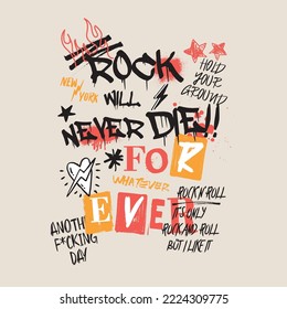 Rock will never die abstract,T-shirt design made for screen-printing and digital (DTG) printing,vector,poster,card