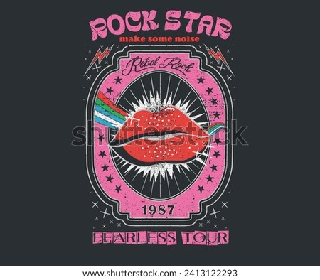 Rock world tour artwork. Retro music vintage artwork. Lip hand sketch. Rock music poster design. Rock and roll vintage print design. Retro artwork for apparel,  posters, background and others.