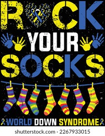 Rock Your Socks Awareness World Down Syndrome Day T-Shirt design.