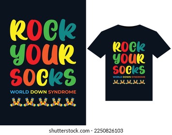 Rock Your Socks World Down Syndrome illustrations for print-ready T-Shirts design