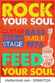 rock your soul poster vector lettering guitar music