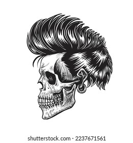 rockabillity skull vector art illustration,Isolated cool hairstyle and skull head.