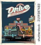 Rockabilly Baby at night illustration. Vintage style poster illustration