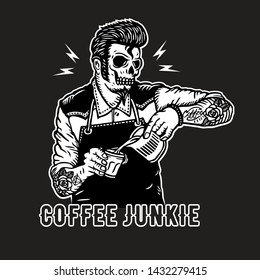 Rockabilly Barista Skull Coffee Maker Junkie Illustration Vector