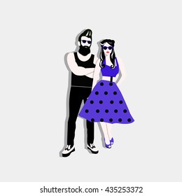 Rockabilly couple vector illustration. Rockabilly style. Ready to the rockabilly party