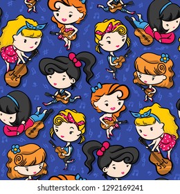 Rockabilly Girl Band Playing Guitar on Purple