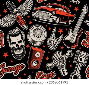 rockabilly seamless pattern, rock and roll themed background
