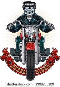 Rockabilly Skeleton Riding Motorcycle