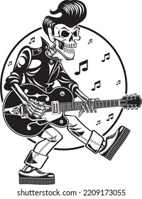 rockabilly skeleton singing and playing electric guitar