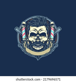 Rockabilly Skull Babershop Illustration For Business