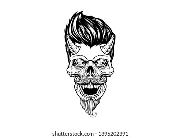 Rockabilly Skull Devil ( Monochrome Version )