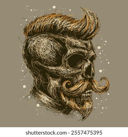 Rockabilly skull has mustache and beard vector scribble art picture illustration is perfect for your printable t-shirts, posters, banners and banners and also suitable for other items