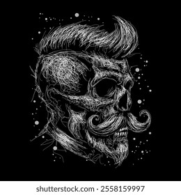 Rockabilly skull has mustache and beard vector scribble art picture illustration is perfect for your printable t-shirts, posters, banners and banners and also suitable for other items