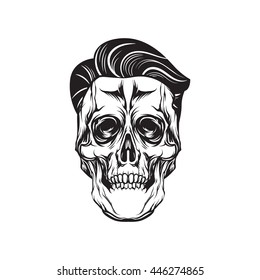 Rockabilly Skull head. Isolated cool hairstyle and skull head