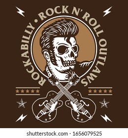 Rockabilly Skull Rock N' Roll Outlaw Emblem Guitar