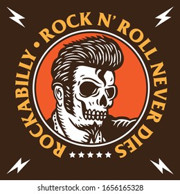 Rockabilly Skull Rock N' Roll Nunca muere estilo Emblem Badge