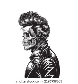 Rockabilly skull vector art illustration,Isolated cool hairstyle and skull head.
