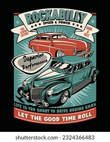 Rockabilly Speed And Power. Vintage Vehicle Vector Style.