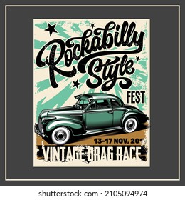 Rockabilly Style with Car Illustration Graphic