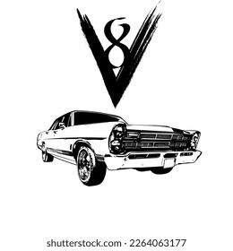 Rockabilly style logo. Old school. Strong American car. 