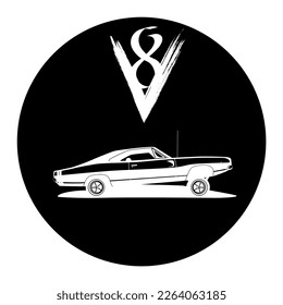 Rockabilly style logo. Old school. Strong American car. 