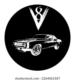 Rockabilly style logo. Old school. Strong American car. 