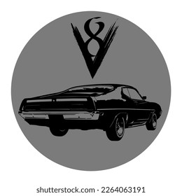 Rockabilly style logo. Old school. Strong American car. 