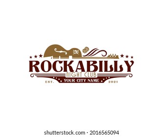 rockabilly vintage retro logo bar or nightclub, club logo in a garden city of antiquity