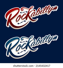 Rockabilly wordmark in guitar shape concept in vector format. can be used as poster title, design element, tshirt, or any other purpose.