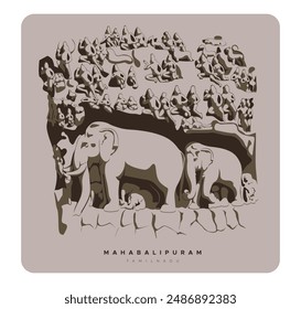 Rockcut Elephant Sculpture - Mahabalipuram - Stock Illustration as EPS 10 File