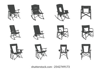 Rocker camping chair vector, Rocker camping chair silhouettes, Camping chair silhouette, Camping chair vector illustration. 