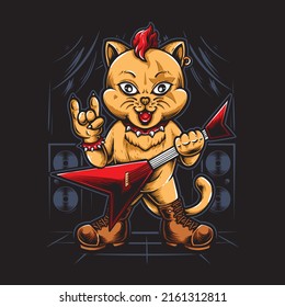 rocker cat holding guitar vector